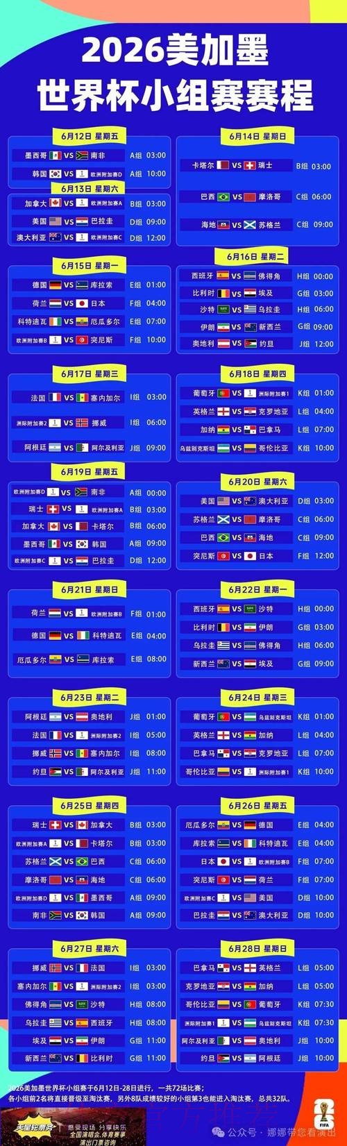 2026世界杯每日赛程完整版最新时间表怎么查